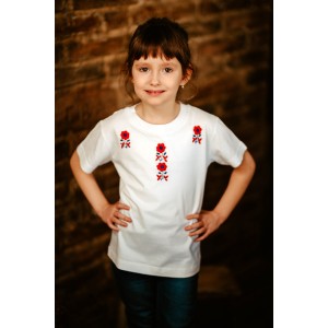 Dievčenské tričko s červeno-modrou výšivkou -DT002
